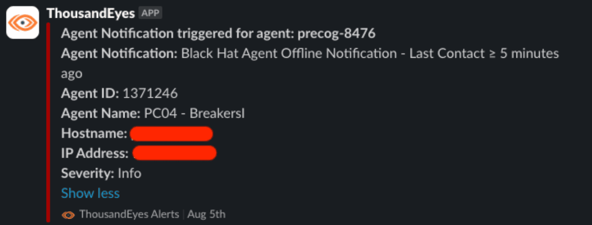 Agent Offline Notification as seen on NOC’s chat.